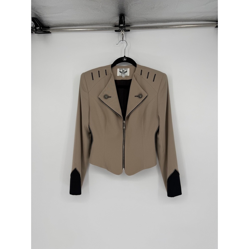 Entre Deux Modes Carrie Rouveyrol Vintage Tan Moto Military Jacket Womens 8